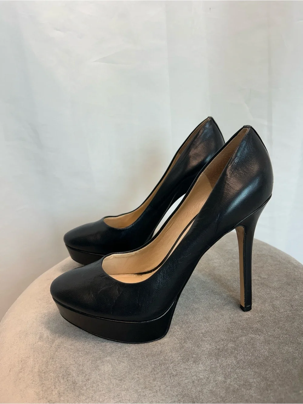 Nine West Black Leather Platform Stiletto Pumps High Heels Classic Round Toe 8.5